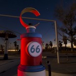 Eon 66  :::::  The kiddy-pool area, with its surreal Route 66/gas pump-themed water sprayers.